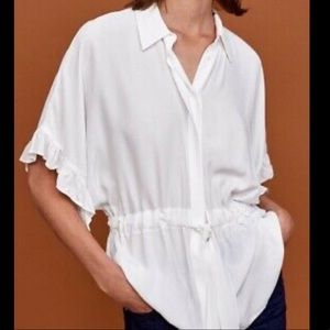 Zara white blouse with ruffles and bow